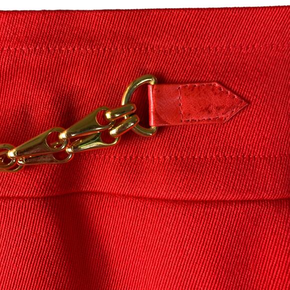 Celine Paris Pencil Skirt Womens Size 42 Red 100% Wool Gold Chain 8" Side Zip - Picture 4 of 9
